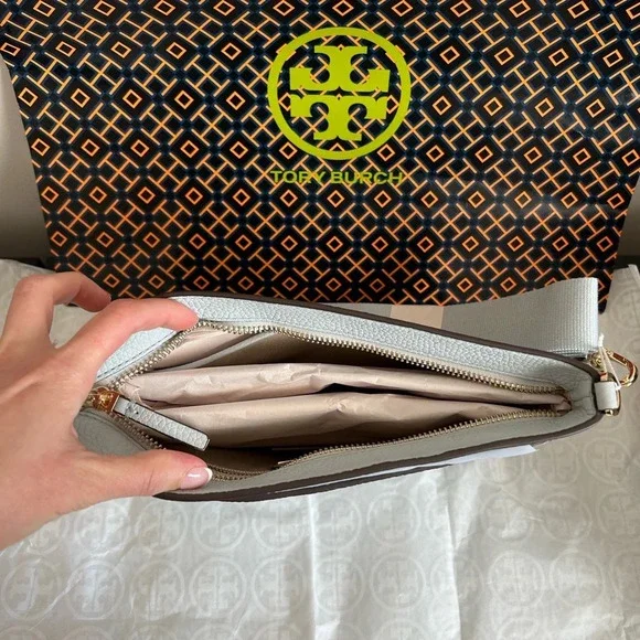 Tory Burch Blake Swingpack Crossbody Bag Seltzer Gold Blue - Picture 4 of 10